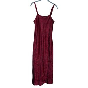 Y2K Premiere Collection Burgundy Floral Paisley Satin Maxi Slip Dress Womens S